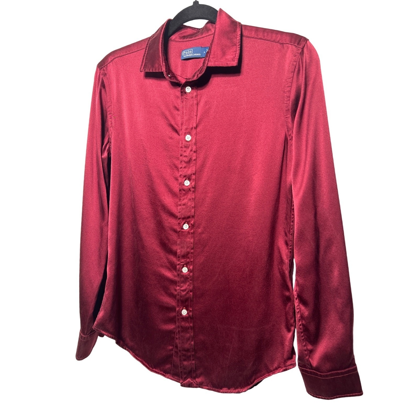 Polo Ralph Lauren Silk Shirt Long Sleeve Button Down Red Size 4 Retail: $298 Euc